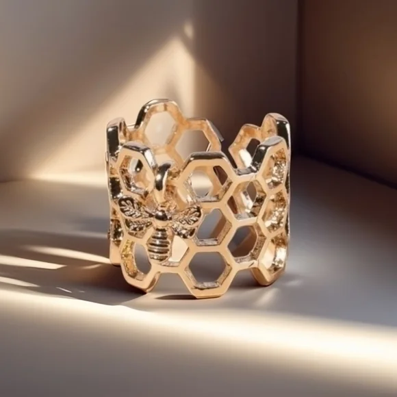 ANTHROPOLOGIE HONEY-COMB BEE CHARM RING - Picture 2 of 4